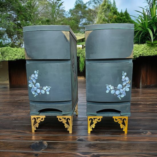 Set of Blue Cotton and Ginko Night Stands